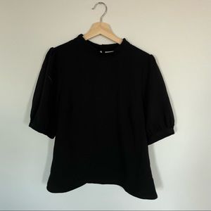 Anthropologie Maeve Black Blouse with Keyhole back and Tortoise Clasps